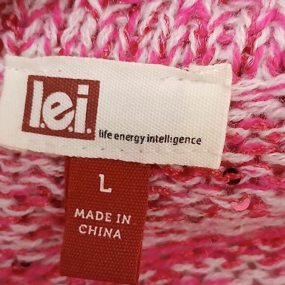 Y2K Vintage Lei Sweater Cowl Neck Jrs Sz L BARBIECORE PINK Sparkle Sequins Boho - Picture 15 of 16